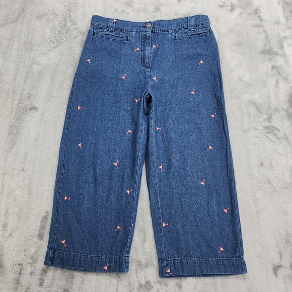 Vintage Basic Editions Jeans Womens S Blue Embroidered Martini Glasses Capri - Picture 1 of 12